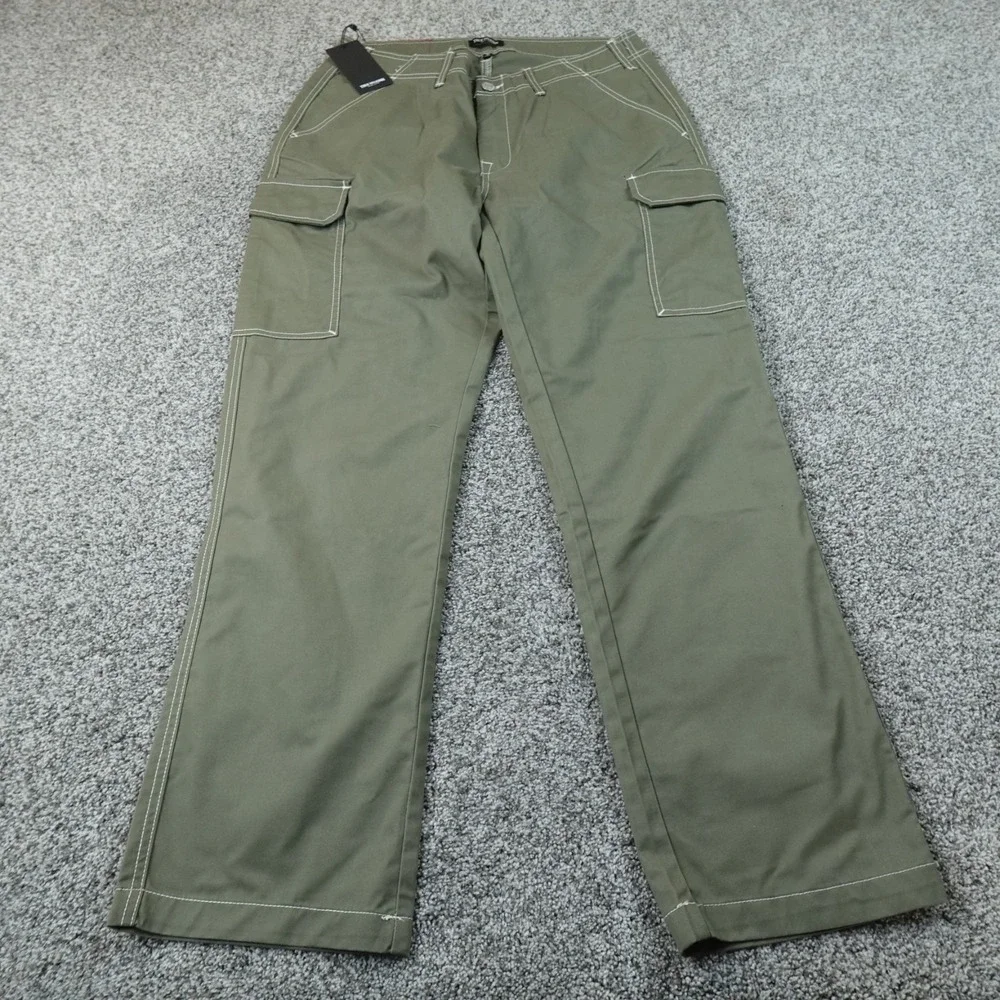 NEW True Religion Pants Mens 34X32 Green Cargo Baggy White Contrast Stitch Y2K